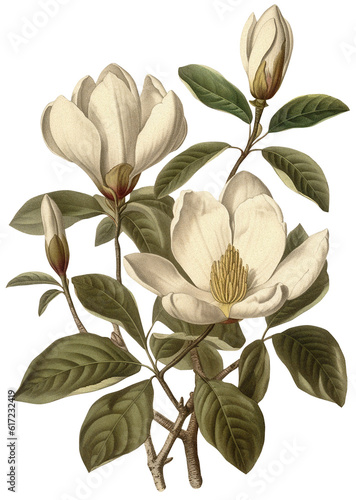 Magnolia flower isolated on transparent background, old botanical illustration