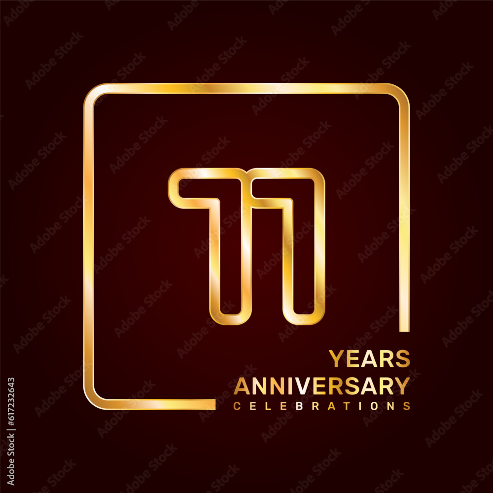 11th anniversary template design with double line numbers in gold color, vector template 11th anniversary template design with double line numbers in gold color, vector template