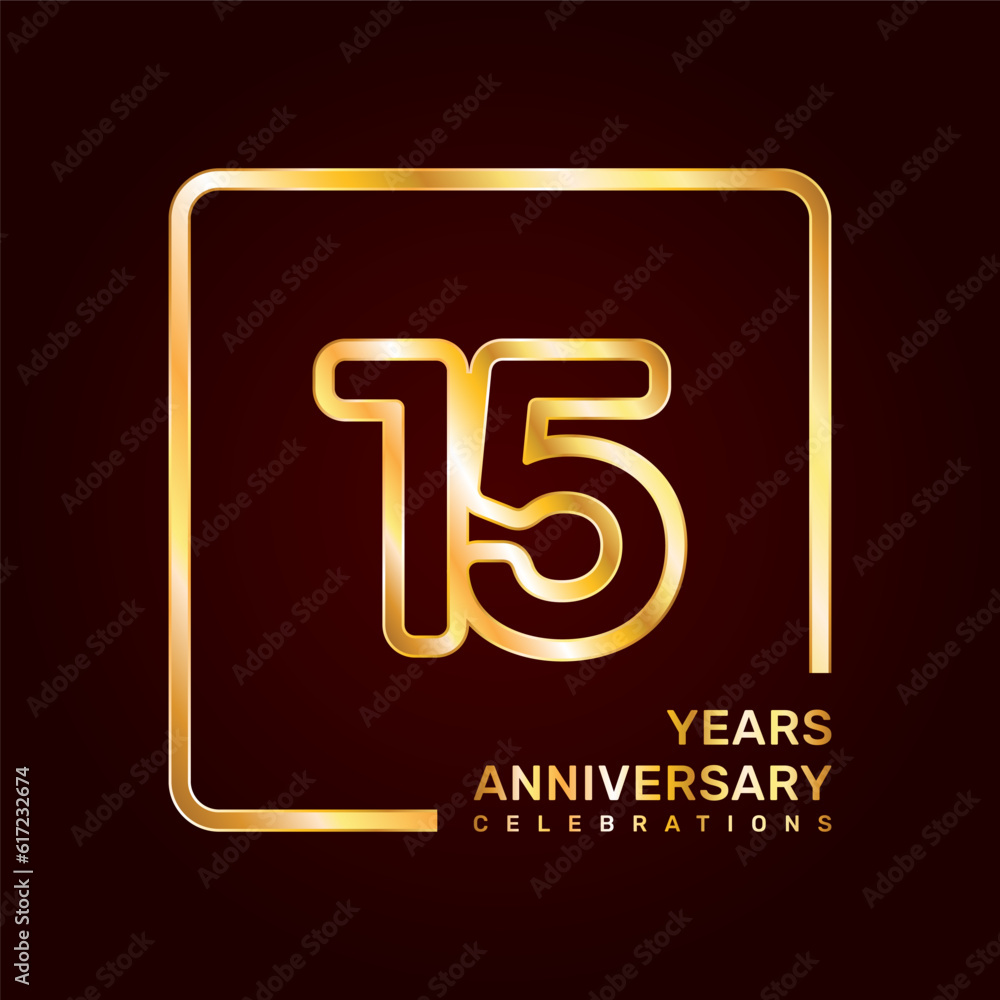 15th anniversary template design with double line numbers in gold color, vector template