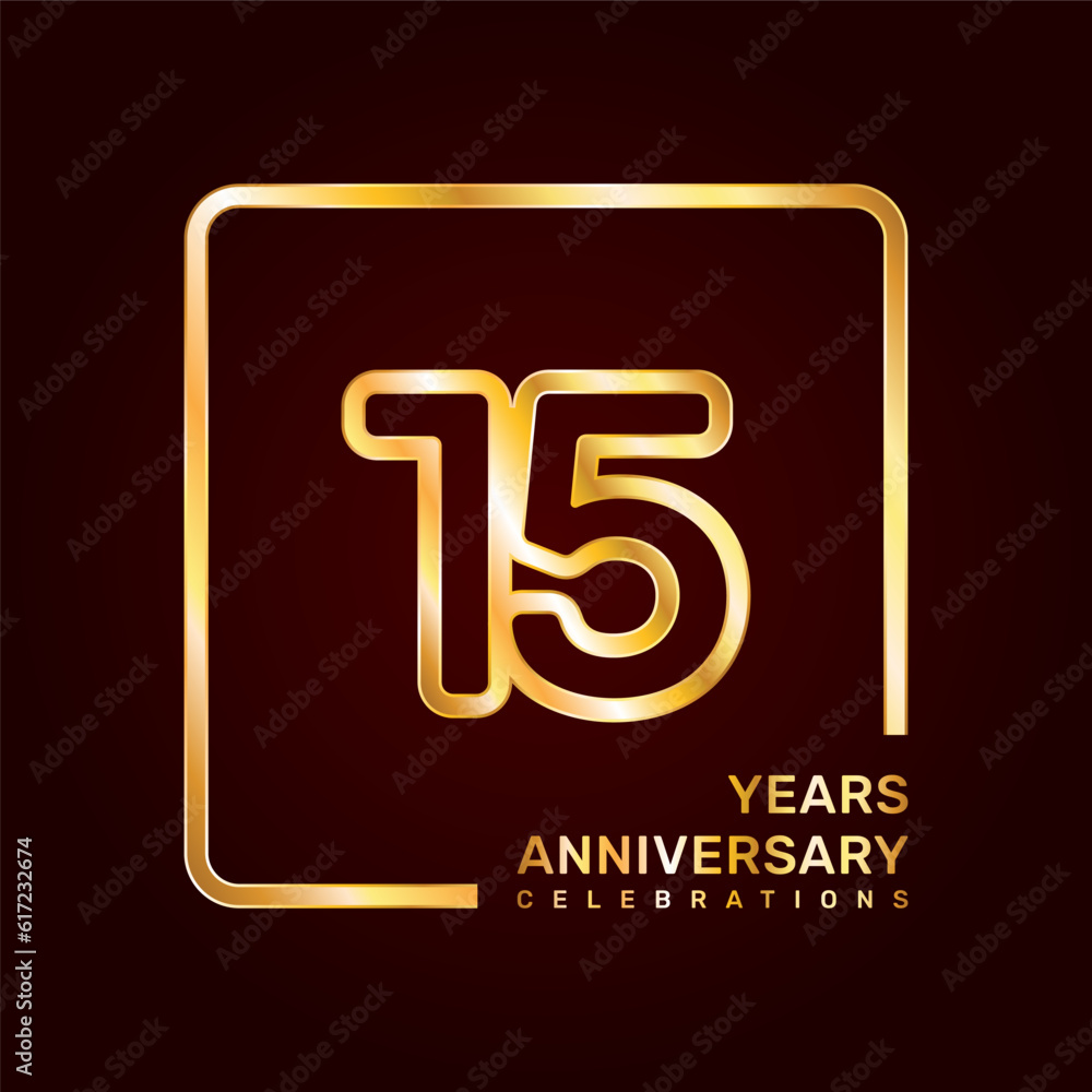 15th anniversary template design with double line numbers in gold color, vector template 15th anniversary template design with double line numbers in gold color, vector template