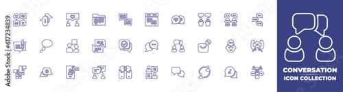 Conversation line icon collection. Editable stroke. Vector illustration. Containing chat, speech bubble, talk, conversation, love message, discussion, edit, communication, block, talking, and more.