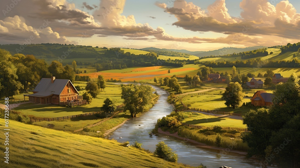 serene countryside scene with rolling hills Generative AI