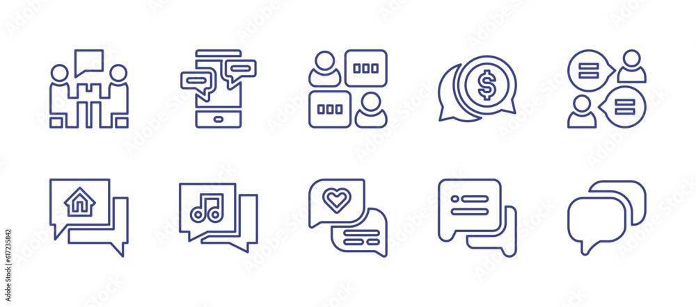 Conversation line icon set. Editable stroke. Vector illustration. Containing conversation, commuication, money talk, chat, chatting.