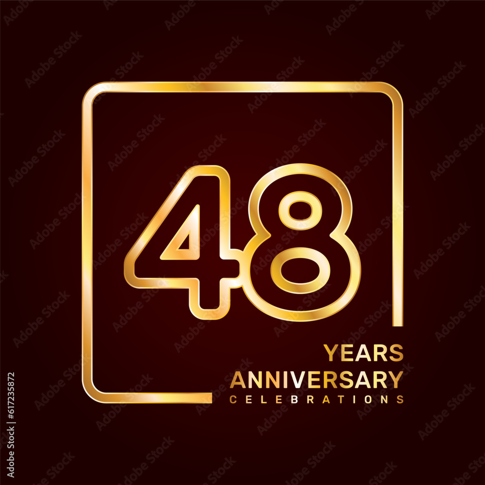 48th anniversary template design with double line numbers in gold color, vector template 48th anniversary template design with double line numbers in gold color, vector template