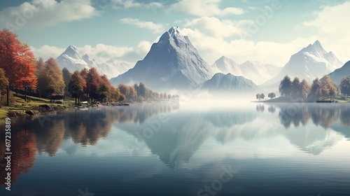 Obraz na płótnie serene lakeside scene with a reflection of a majestic mountain Generative AI
