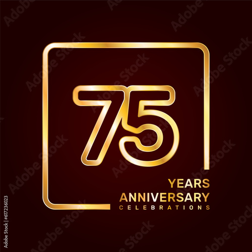 75th anniversary template design with double line numbers in gold color, vector template