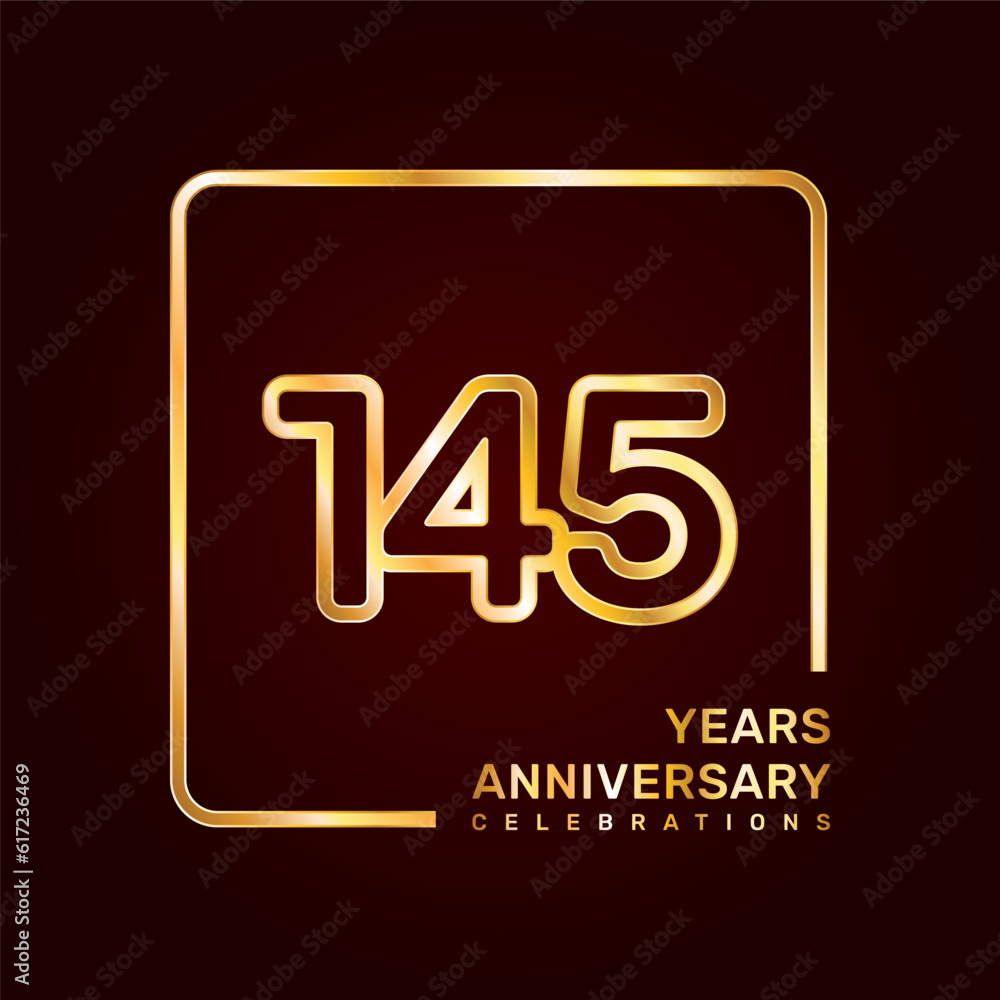 145th anniversary template design with double line numbers in gold color, vector template 145th anniversary template design with double line numbers in gold color, vector template