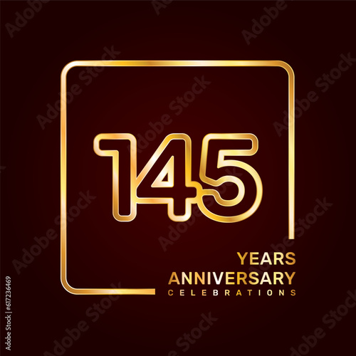 145th anniversary template design with double line numbers in gold color, vector template photo