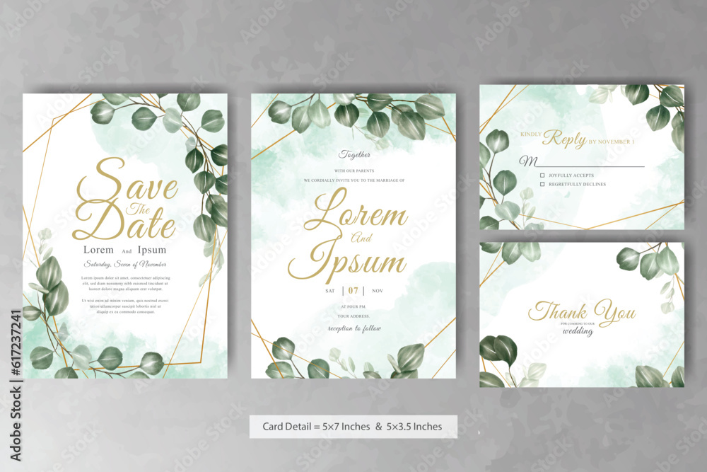 Set of Greenery Floral Frame Wedding Invitation Card Template
