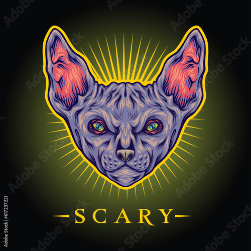 Mystical cat head egyptian sphinx god illustrations vector illustrations for your work logo, merchandise t-shirt, stickers and label designs, poster, greeting cards advertising business company photo