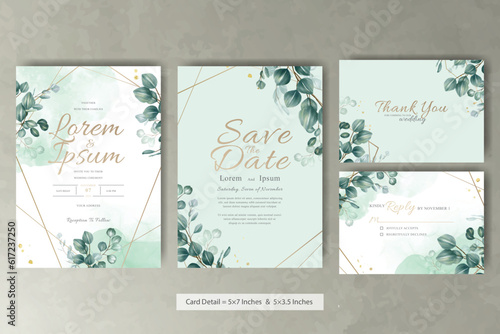 Set of Greenery Floral Frame Wedding Invitation Card Template