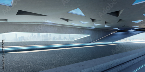 3D empty aspahalt road and roof architecture with triangular element design