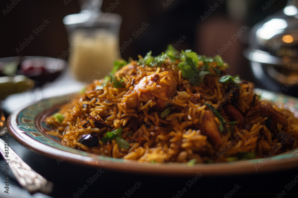 Close-Up of Biryani Dish, Generative AI Close-Up of Biryani Dish, Generative AI