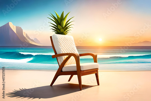 Summer beach concept  with a chair and pineapple