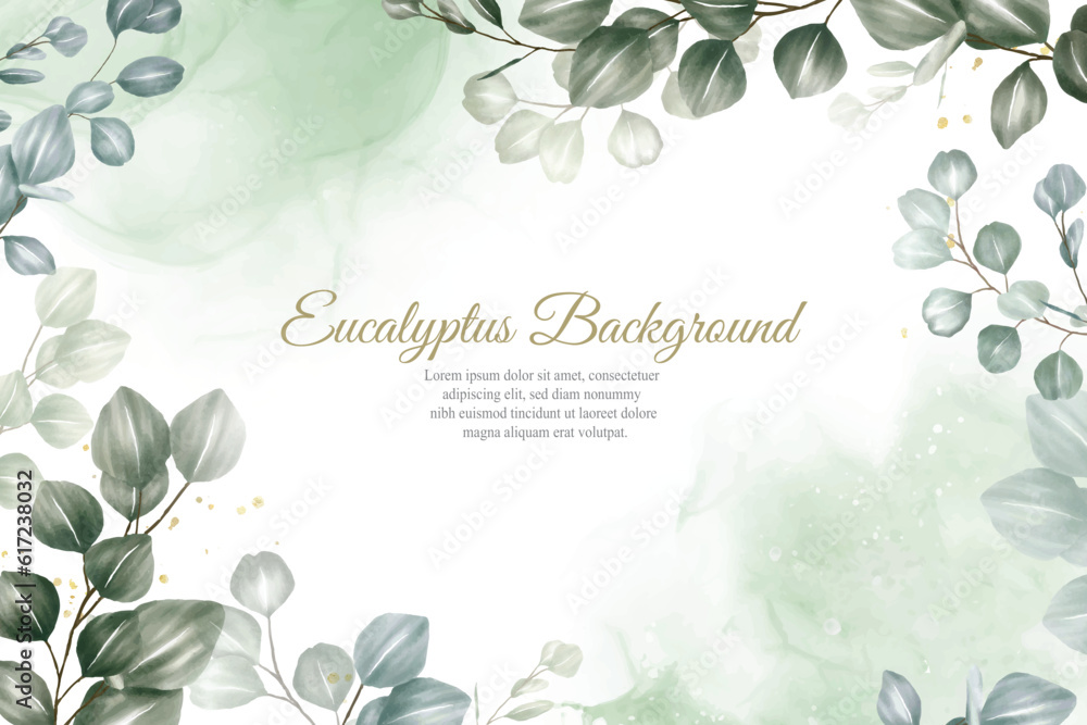 greenery wedding invitation design with eucalyptus arrangement