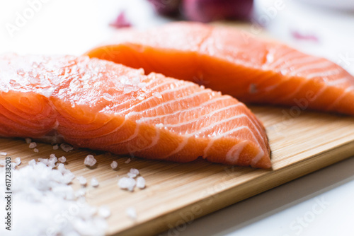 Raw salmon fillets