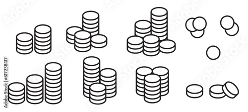 Coin vector icon illustration set. Contains such icon as Money, Currency, Benefit, Finance, Investment, Stack of coins, Payment and more. Expanded Stroke