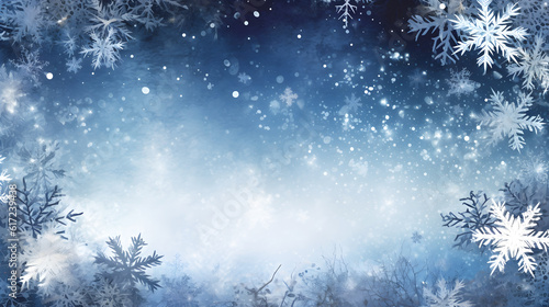 christmas background with snowflakes created with Generative AI © kimly