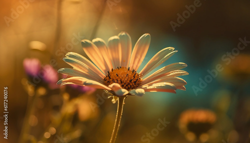 Fresh daisy blossom in tranquil meadow sunrise generated by AI