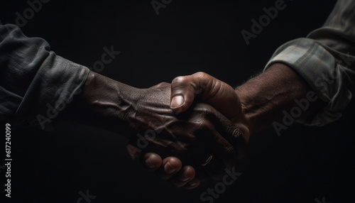 Two adults of different ethnicities shake hands generated by AI