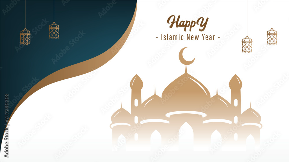 elegant minimalist islamic wallpaper poster banner template design for muharram islamic new year hijri celebration