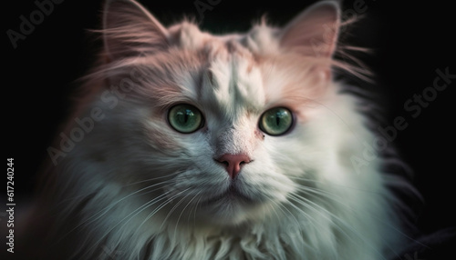 Fluffy Persian kitten staring with selective focus generated by AI