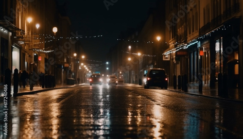 Bright headlights illuminate city streets in motion generated by AI © Jeronimo Ramos