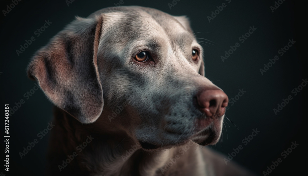 Cute puppy portrait, Labrador retriever sitting indoors generated by AI