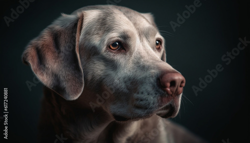 Cute puppy portrait, Labrador retriever sitting indoors generated by AI