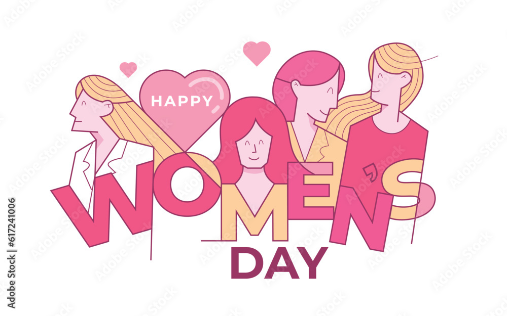 Happy womens day with four women, Sisterhood and females friendship illustration Happy womens day with four women, Sisterhood and females friendship illustration