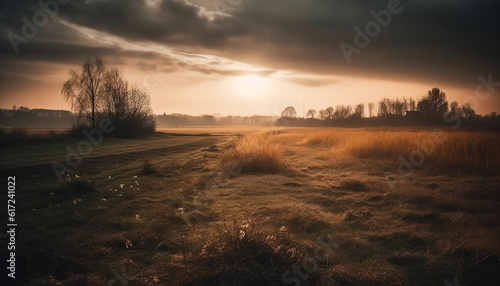 Wallpaper Mural Sunset silhouette of tree, nature beauty reflected generated by AI Torontodigital.ca