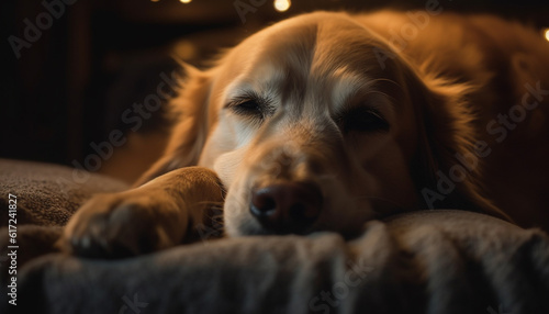 Cute puppy lying down, sleeping in comfort generated by AI