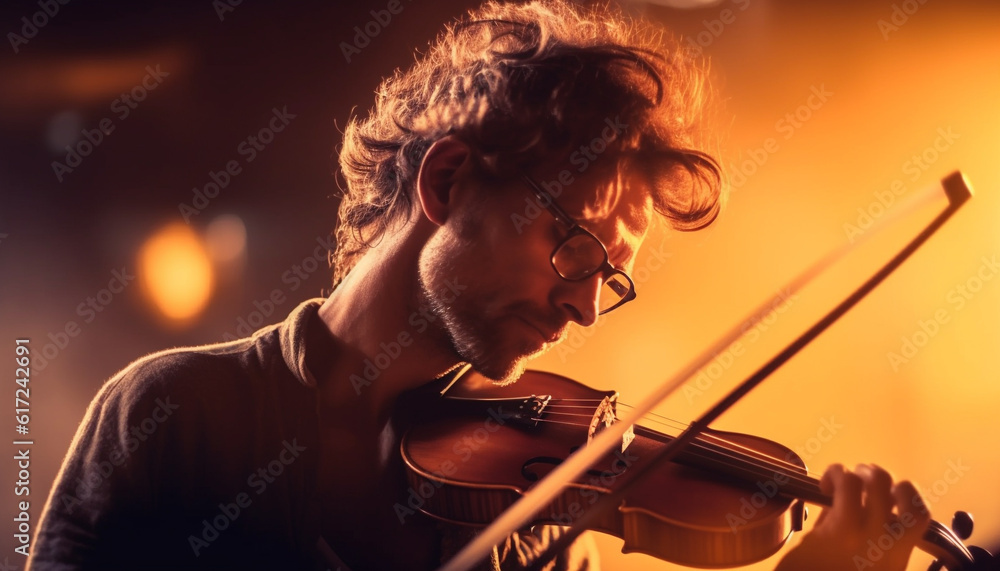 Fototapeta premium Caucasian violinist playing with expertise and passion generated by AI