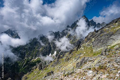 An outstanding mountain landscape of the High Tatras. A view from the Lomnicka Pass.