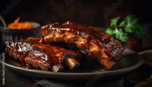 Grilled pork rib plate with savory sauce generated by AI