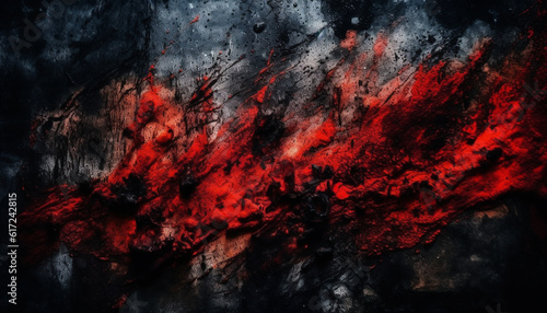 Burning flame illuminates dark, grungy backdrop pattern generated by AI