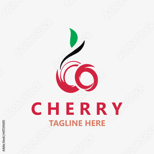 Red Cherry Fruit logo, vector illustration, Fruit business Design