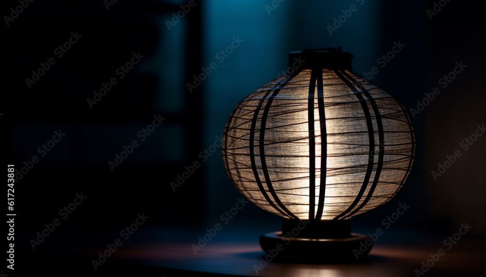 Fototapeta premium Glowing antique lantern illuminates old fashioned home interior generated by AI