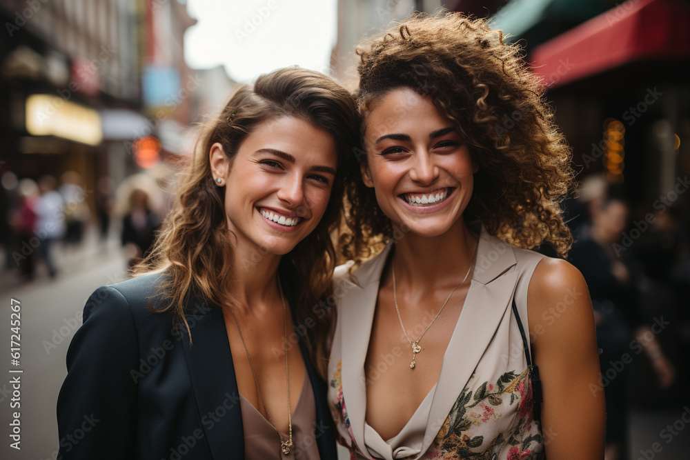 Fototapeta premium Portrait of a beautiful lesbian couple standing side by side