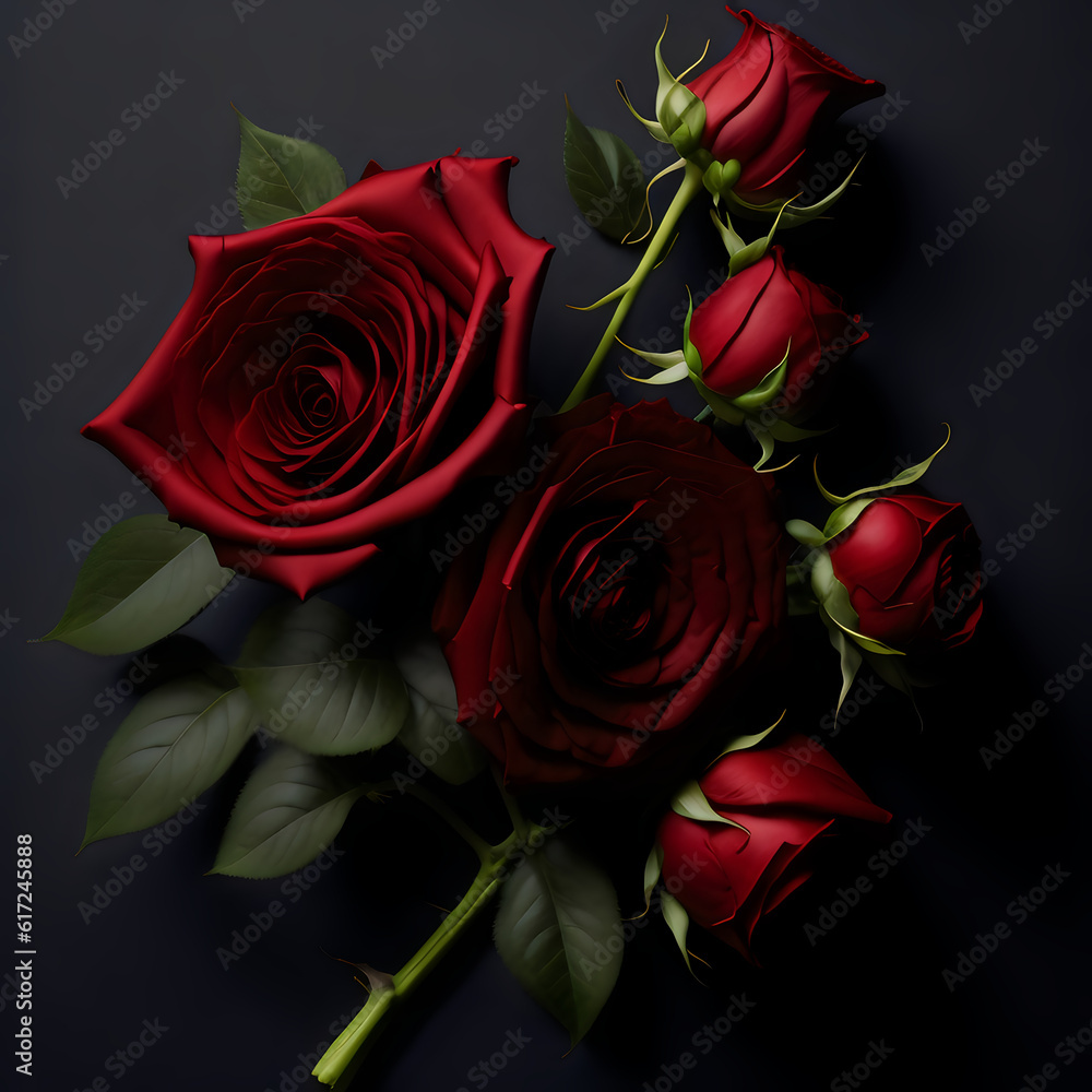 red roses on black background, nature