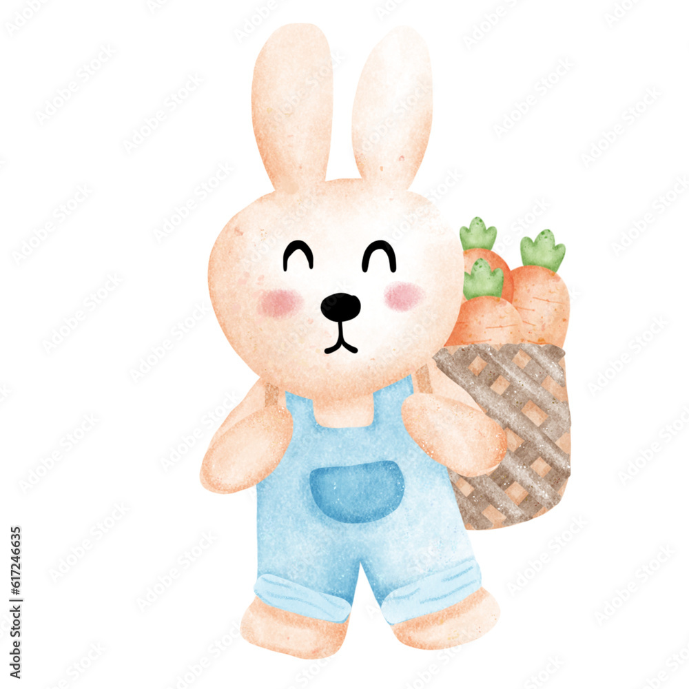 Obraz premium Bunny with carrot happy farm water color illustration