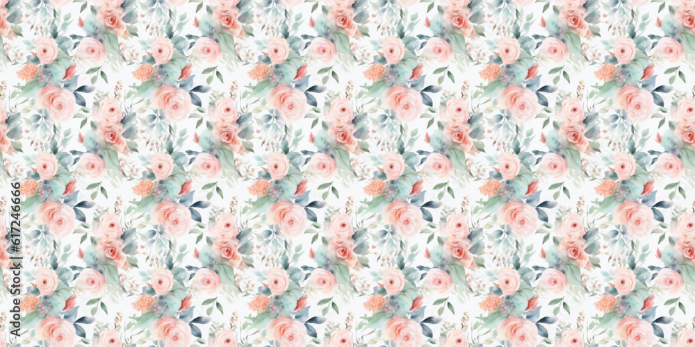 watercolor rose flower floral seamless pattern background