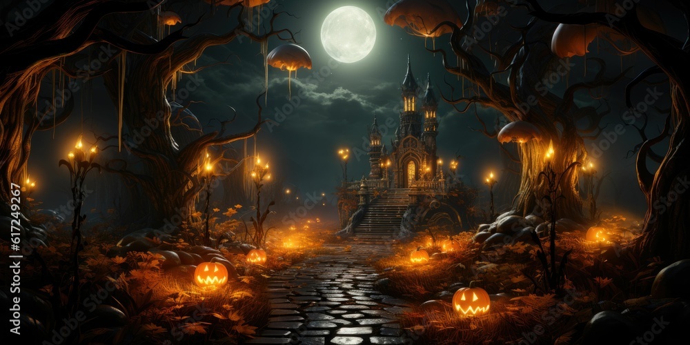 scary halloween background with pumpkins