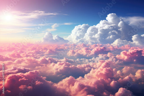 Generative AI - Celestial Symphony: Rainbow Colored Clouds, Serene and Transcendent Wallpaper