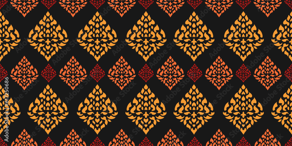 Thai art and asian style luxury banner black orange background pattern decoration for printing