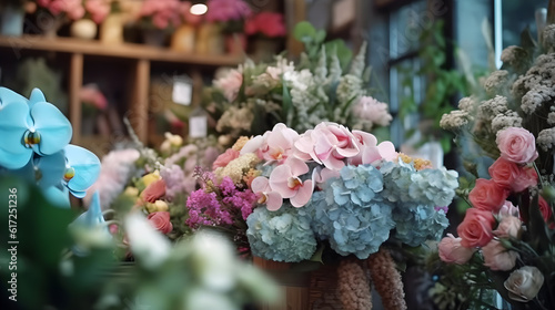 bouquet of pink roses in flower shop created with Generative AI