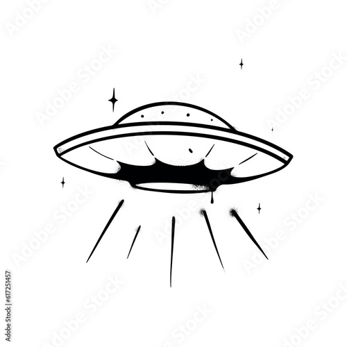 Urban style graffiti ufo alien  spaceship sprayed with leak and splashes. Vector hand drawn textured illustration on white background for banner, decoration, tatoo, street art, halloween eps 10