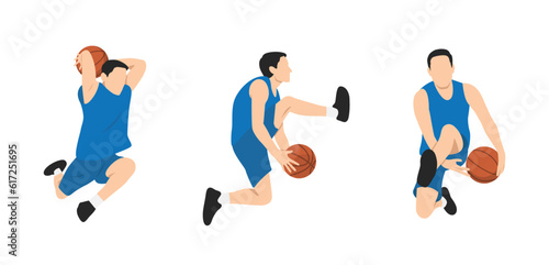 Basketball player. Group of 3 different basketball players in different playing positions.