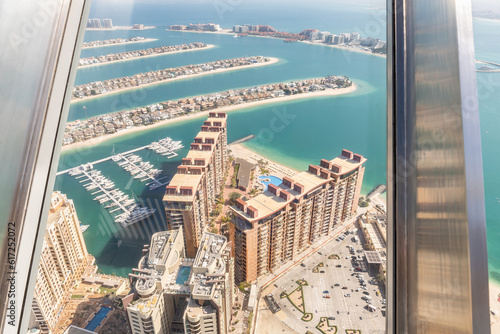 View from observation deck of the Nakheel Mall building to the Palm Jumeirah island in Dubai city, United Arab Emirates photo