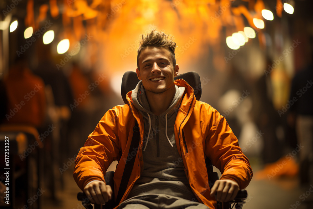 Friendly young man in a wheelchair